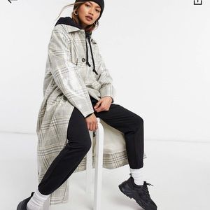 Weekday Waxed Raincoat / Overcoat in Gray Plaid